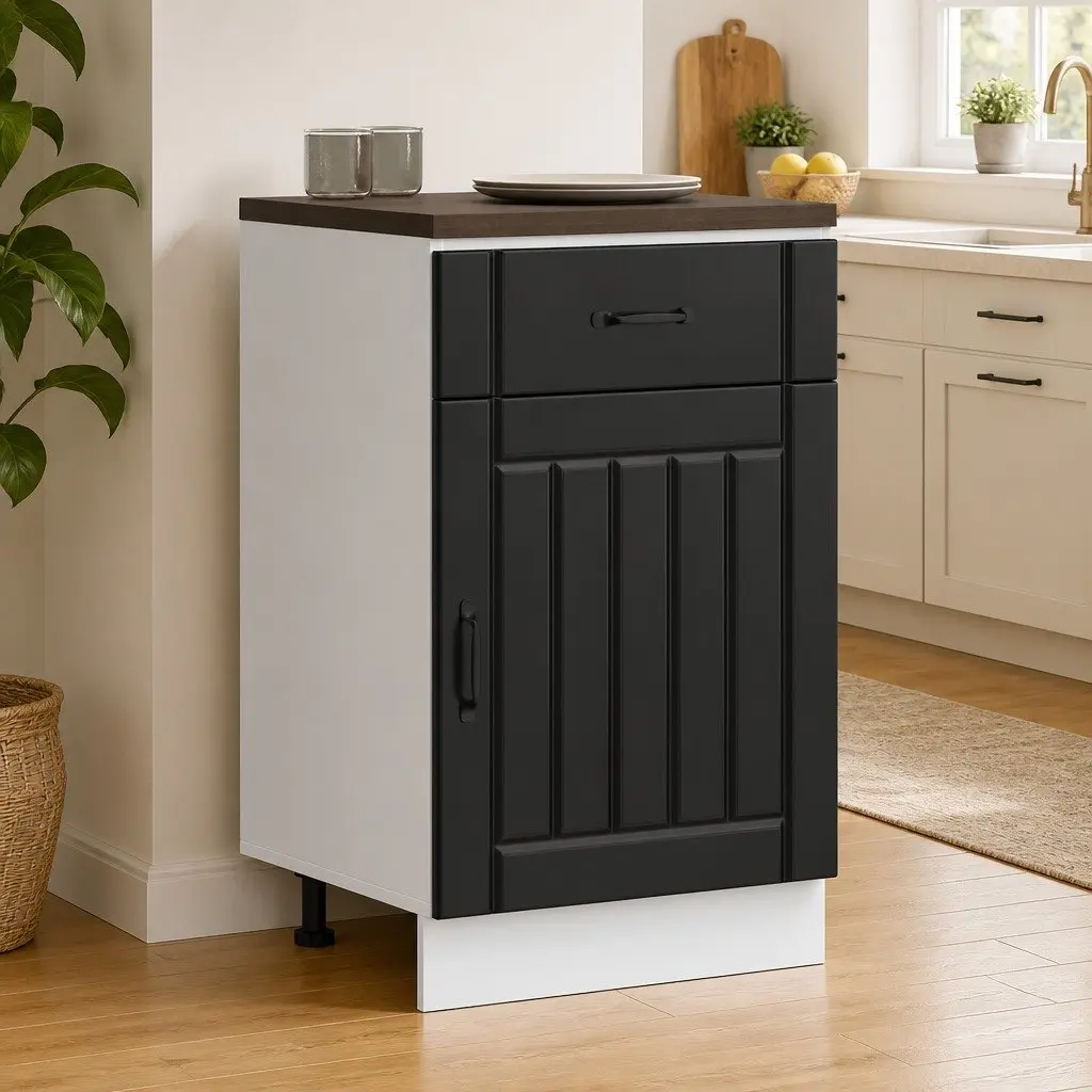 Black Engineered Wood Kitchen Base Cabinet with Doors