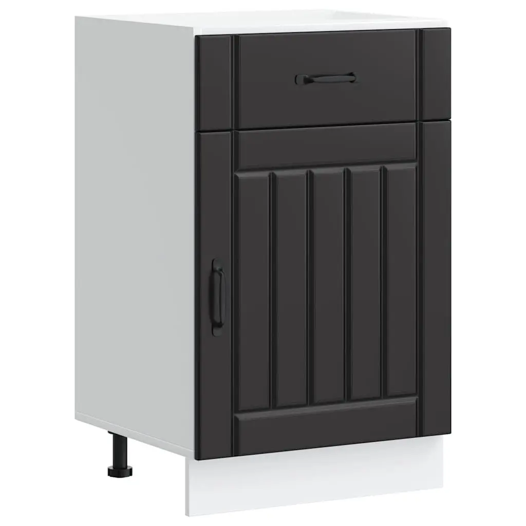 Black Engineered Wood Kitchen Base Cabinet with Doors
