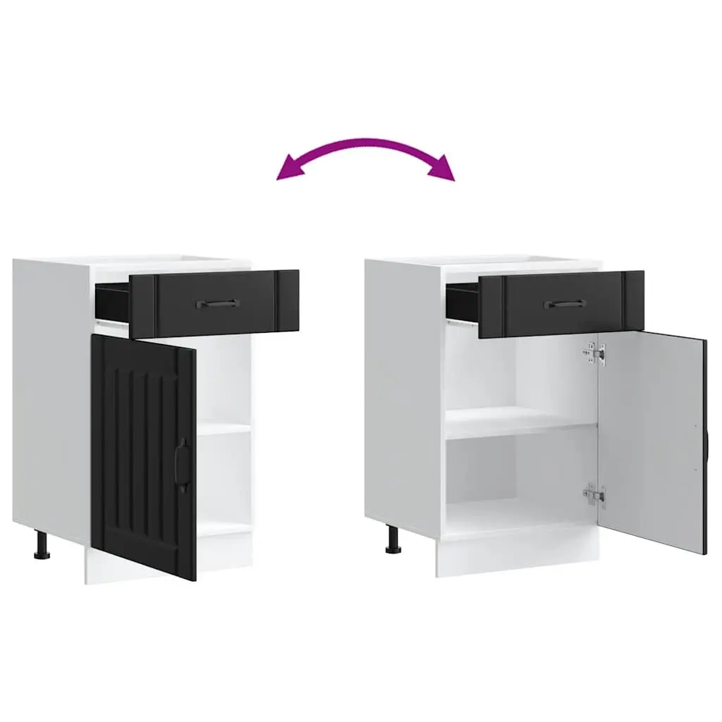 Black Engineered Wood Kitchen Base Cabinet with Doors