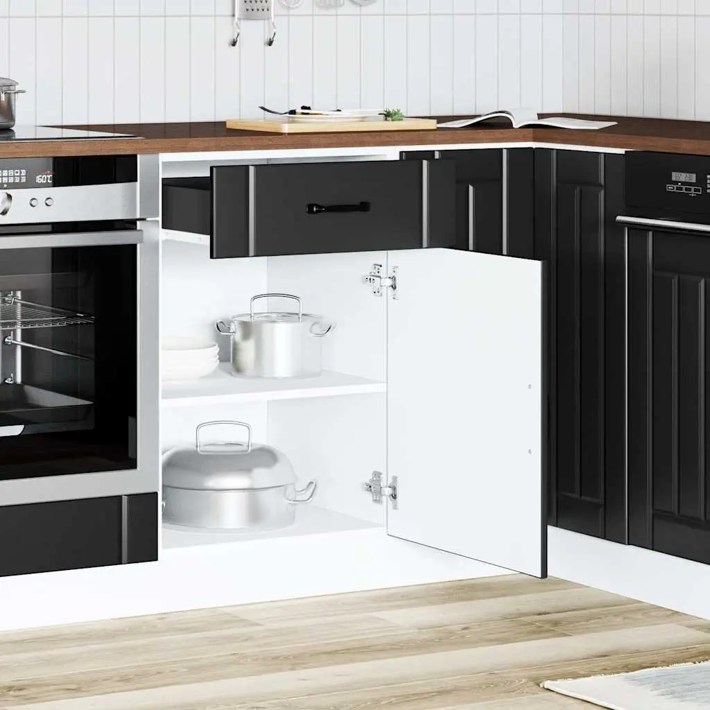 Black Engineered Wood Kitchen Base Cabinet with Doors