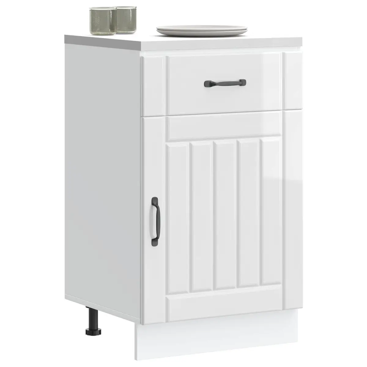 High Gloss White Engineered Wood Kitchen Base Cabinet