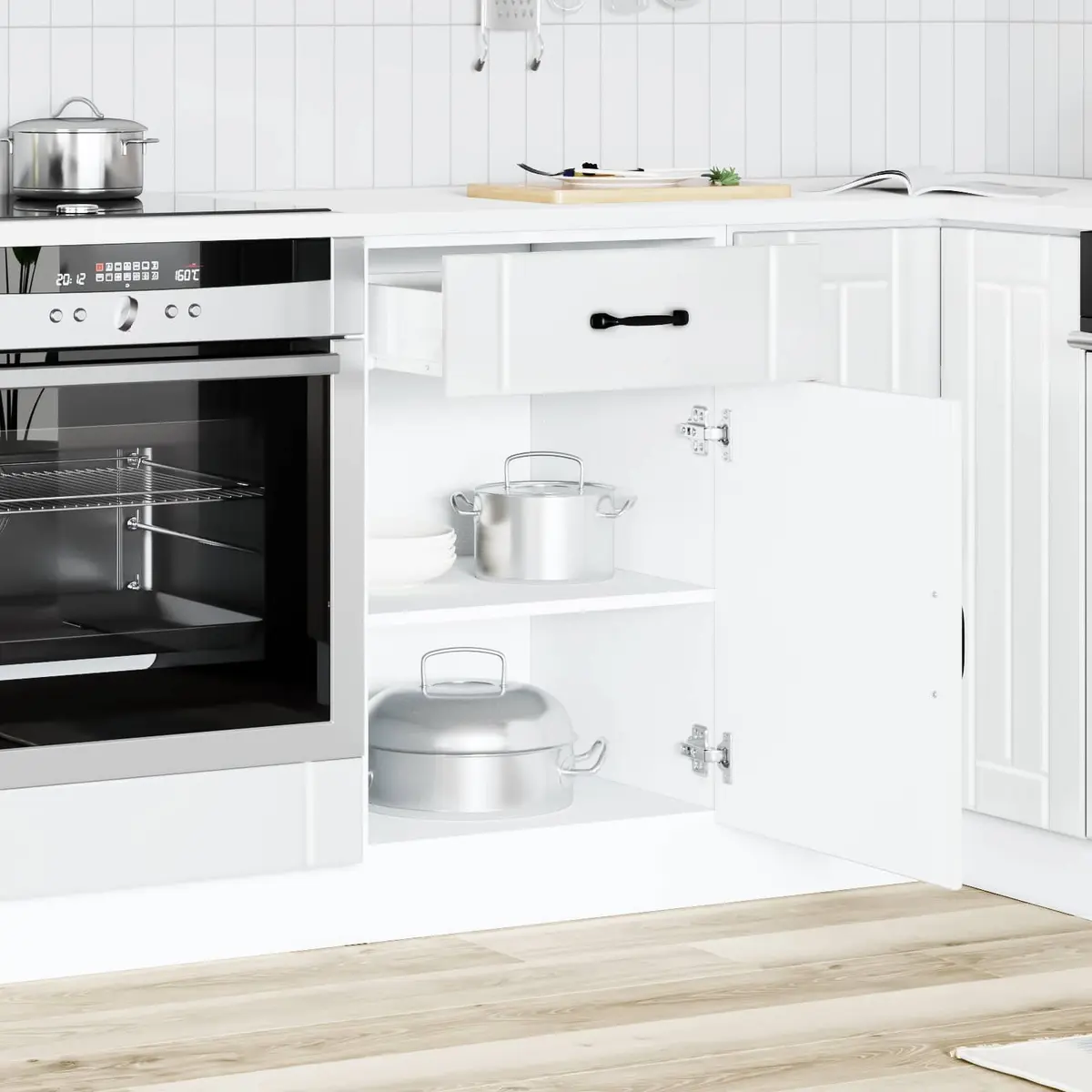 High Gloss White Engineered Wood Kitchen Base Cabinet