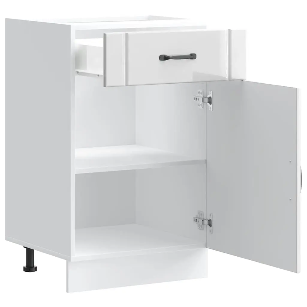 High Gloss White Engineered Wood Kitchen Base Cabinet