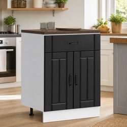 Kitchen Base Cabinet Black Engineered Wood Storage Sink Unit Adjustable Feet
