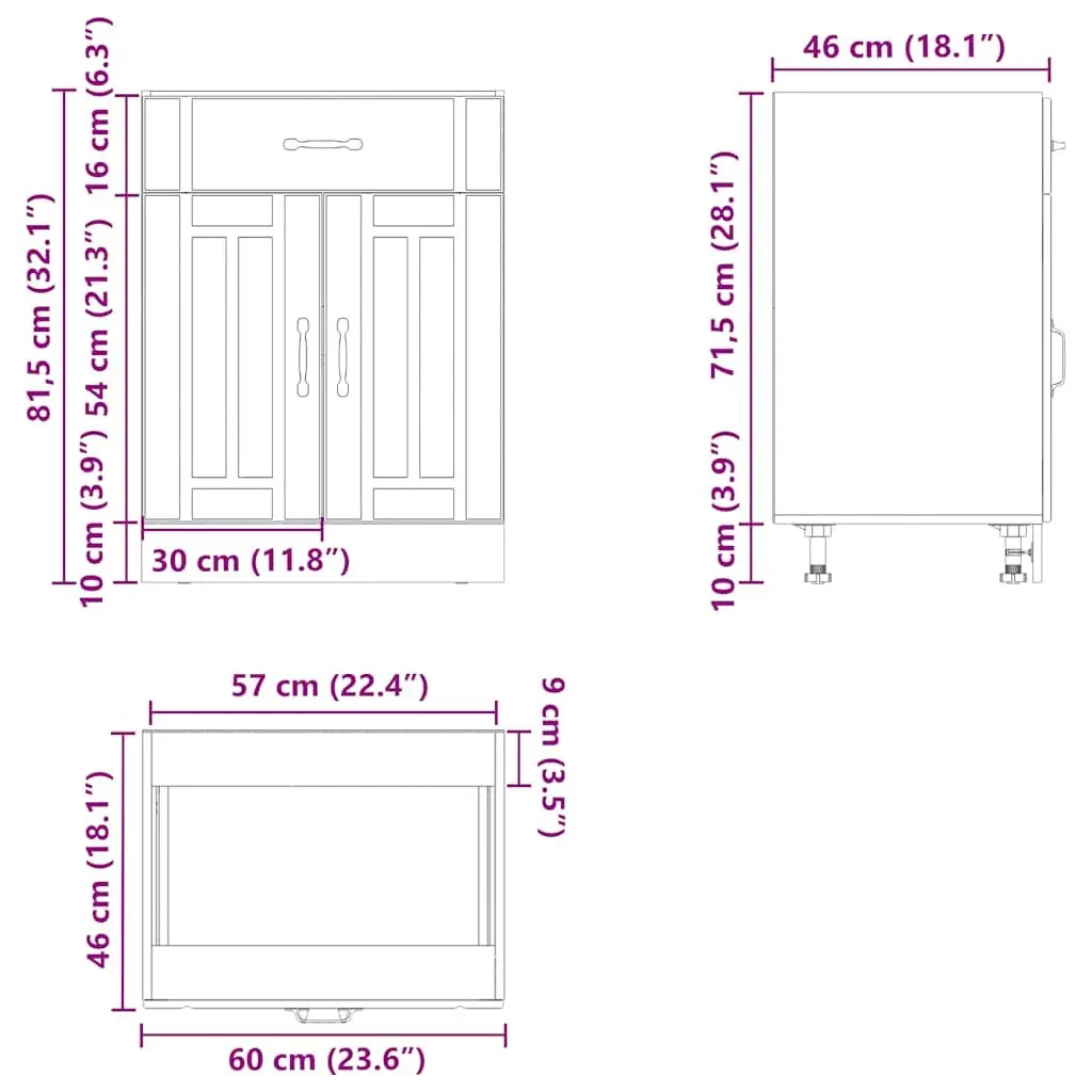 Black Engineered Wood Kitchen Base Cabinet