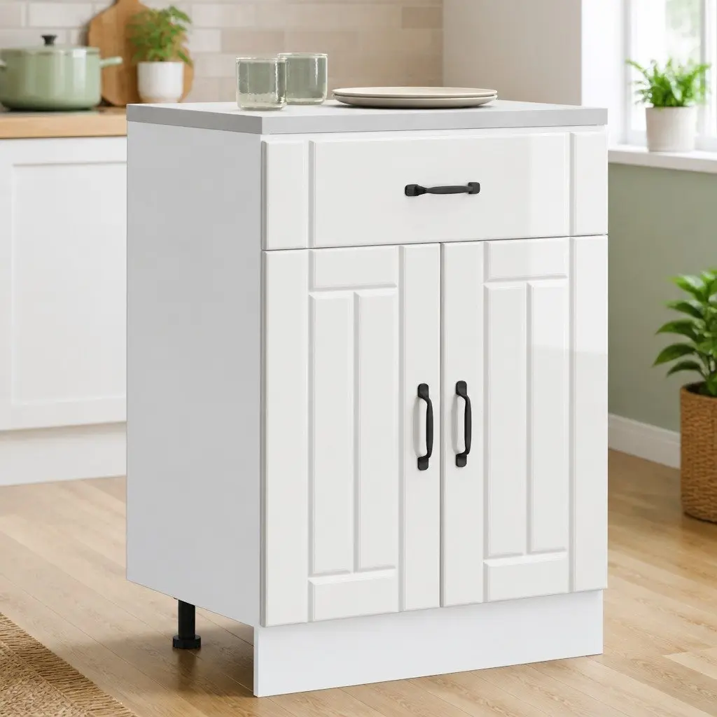 High Gloss White Engineered Wood Kitchen Sink Base Cabinet
