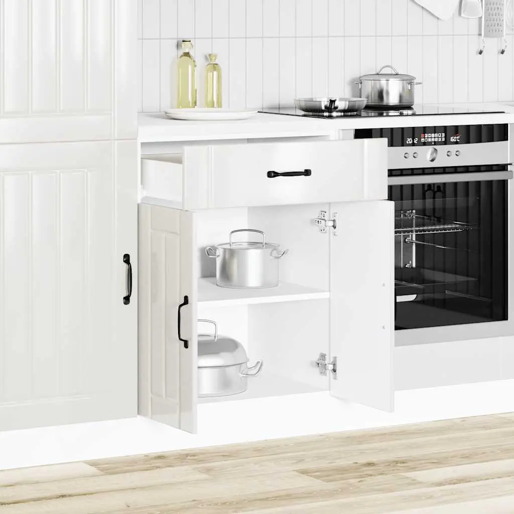 High Gloss White Engineered Wood Kitchen Sink Base Cabinet