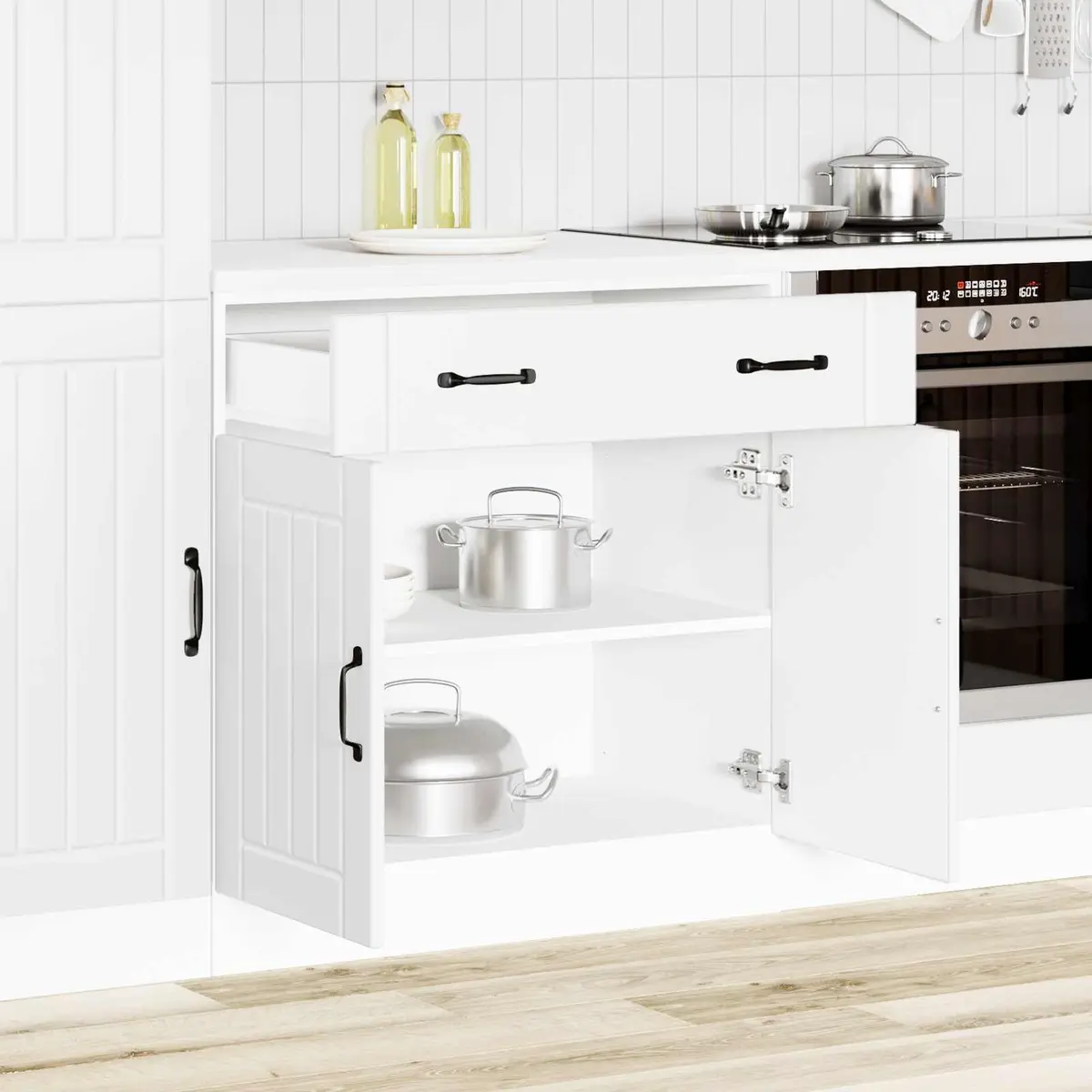 White Kitchen Base Cabinet with Storage Solutions