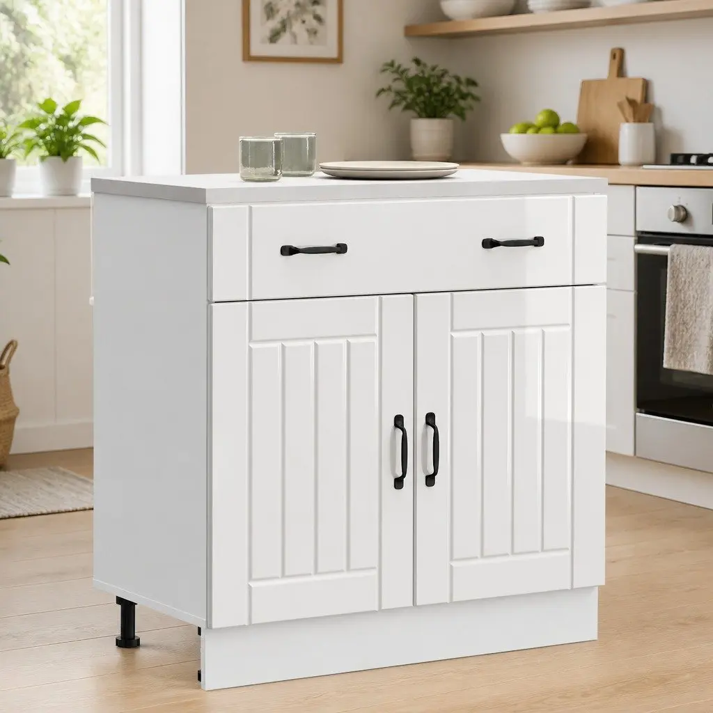 High Gloss White Engineered Wood Kitchen Base Cabinet
