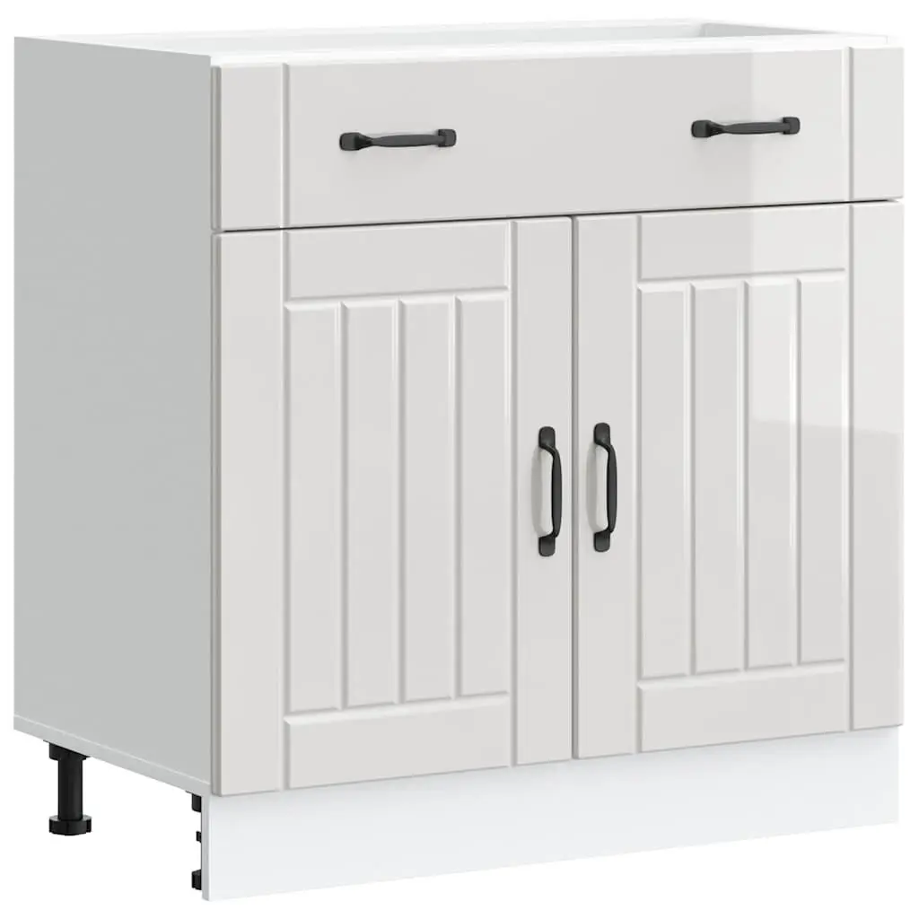 High Gloss White Engineered Wood Kitchen Base Cabinet