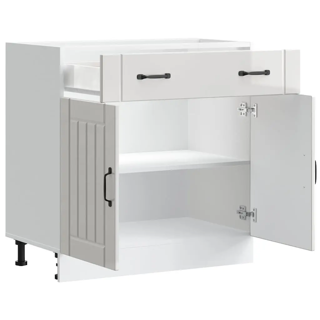 High Gloss White Engineered Wood Kitchen Base Cabinet