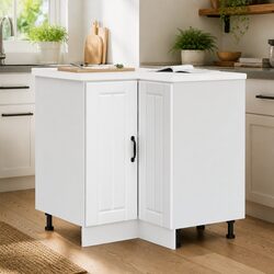 White Engineered Wood Kitchen Corner Base Cabinet