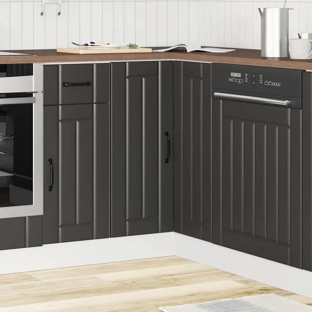 Black Engineered Wood Corner Base Cabinet