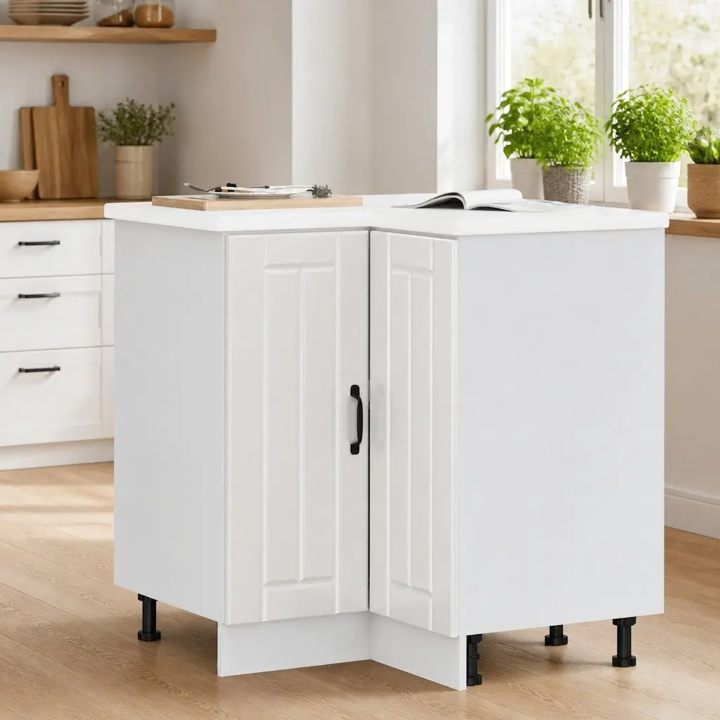White Engineered Wood Corner Base Cabinet