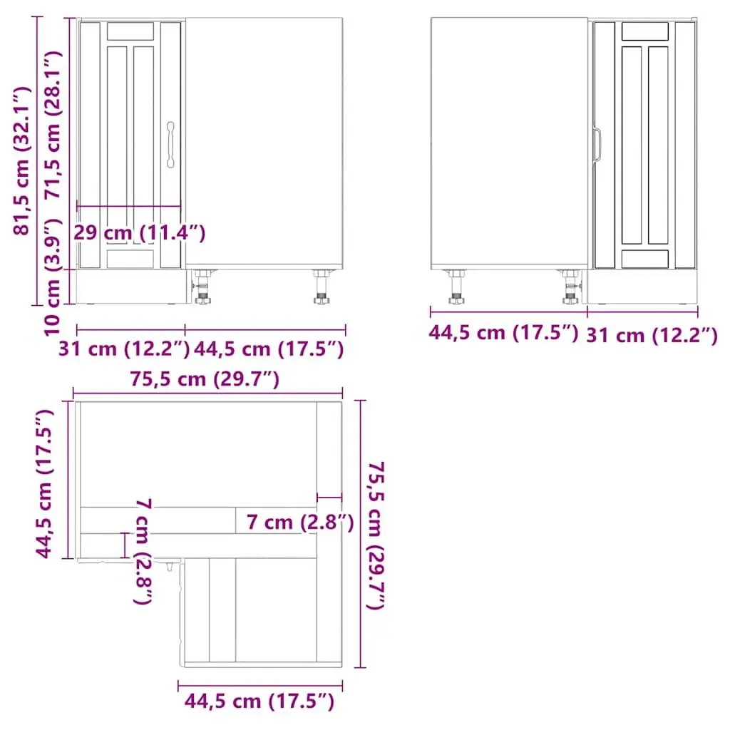 White Engineered Wood Corner Base Cabinet
