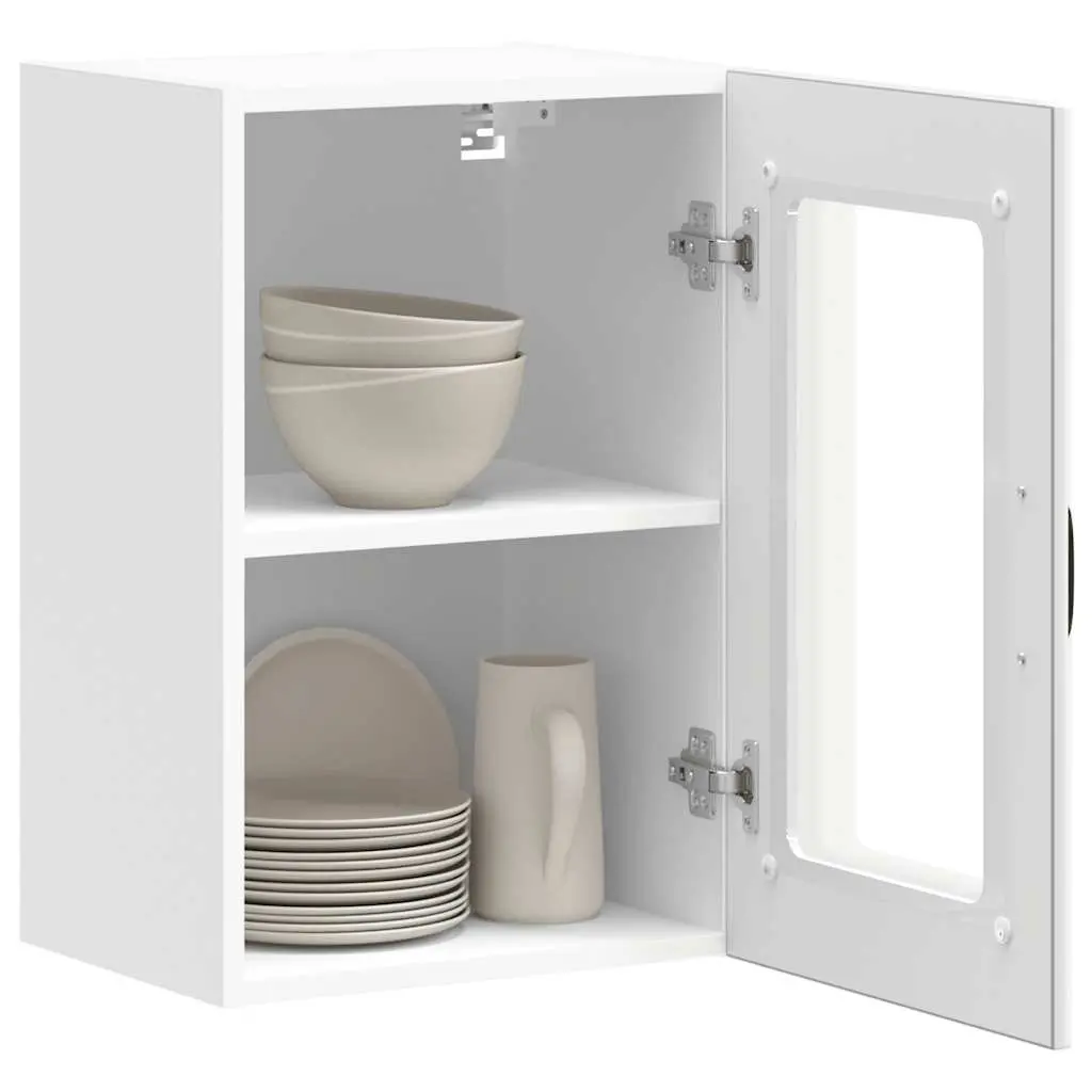 White Wall-Mounted Kitchen Cabinet with Glass Door
