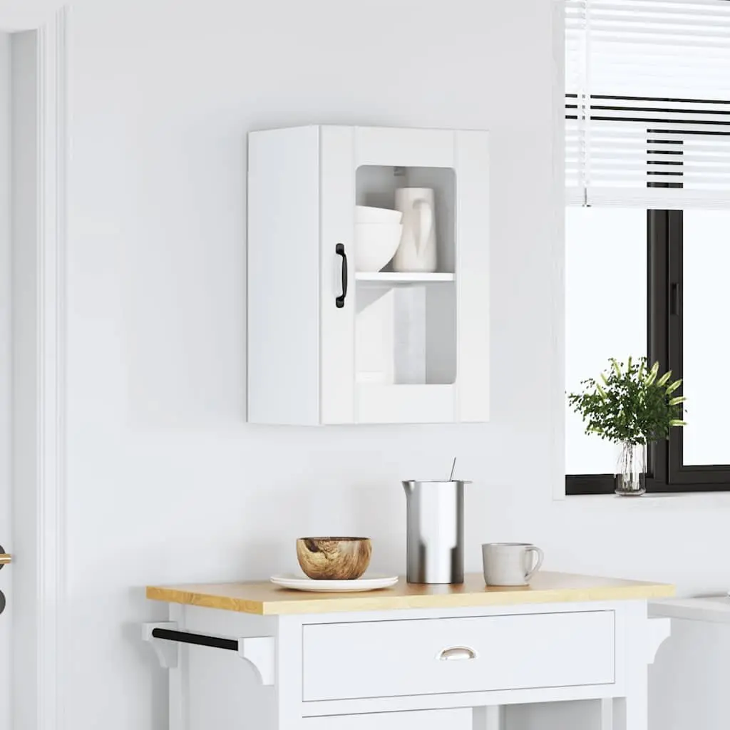 White Wall-Mounted Kitchen Cabinet with Glass Door
