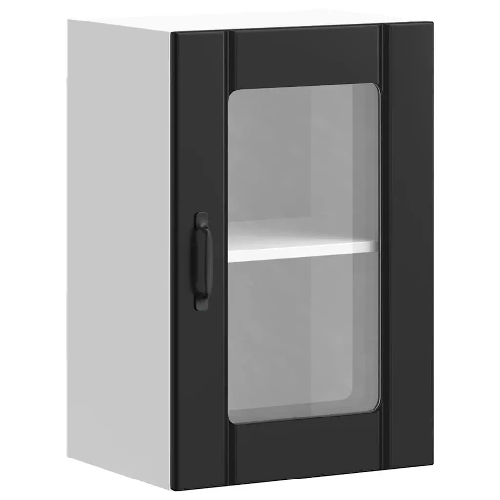 Kitchen Cabinet Engineered Wood Wall-Mounted Black Glass Door