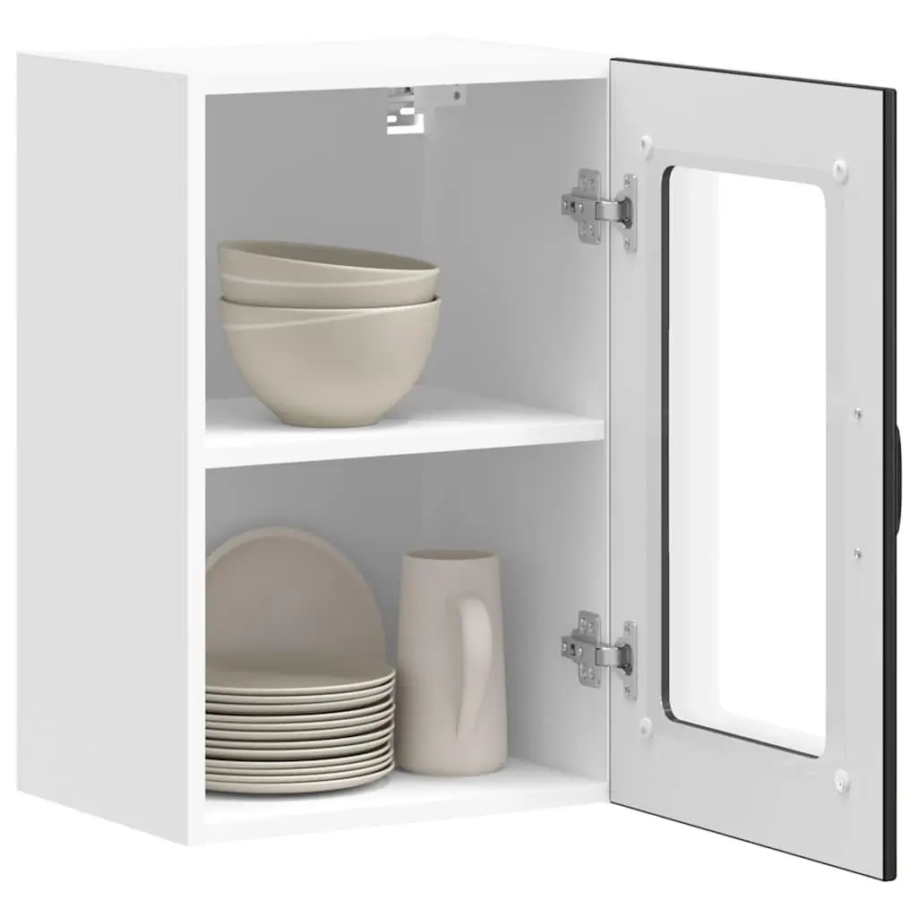 Kitchen Cabinet Engineered Wood Wall-Mounted Black Glass Door