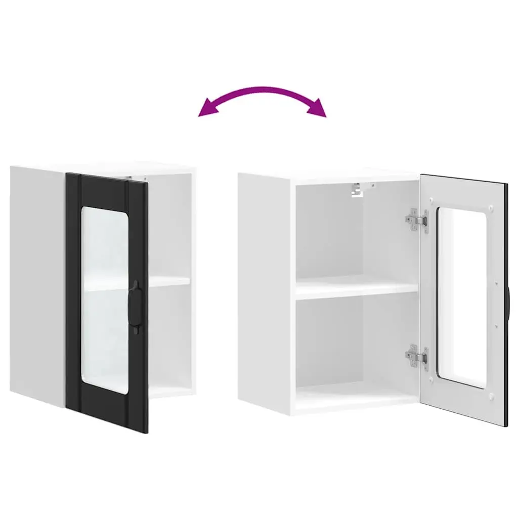 Kitchen Cabinet Engineered Wood Wall-Mounted Black Glass Door