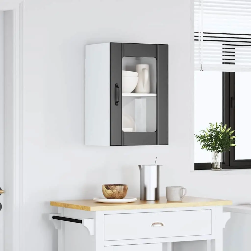 Kitchen Cabinet Engineered Wood Wall-Mounted Black Glass Door