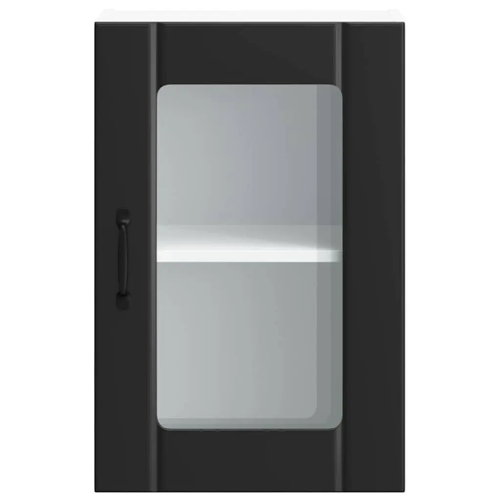 Kitchen Cabinet Engineered Wood Wall-Mounted Black Glass Door