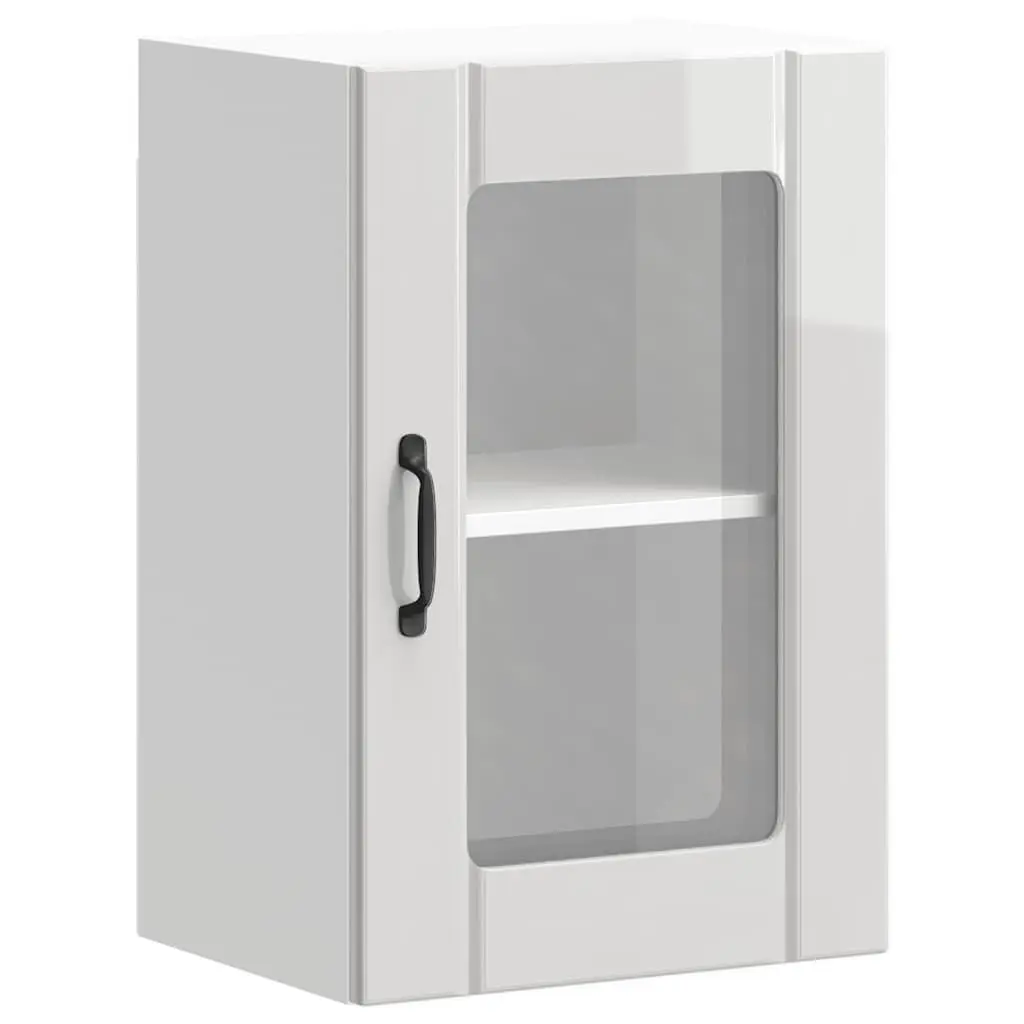 Kitchen Cabinet Engineered Wood Wall Mounted White High Gloss Glass Door