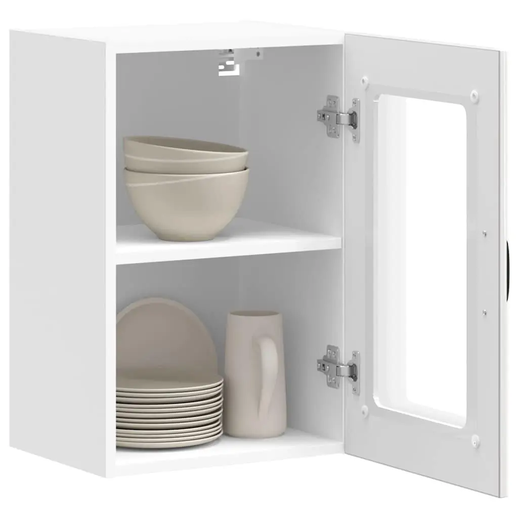 Kitchen Cabinet Engineered Wood Wall Mounted White High Gloss Glass Door