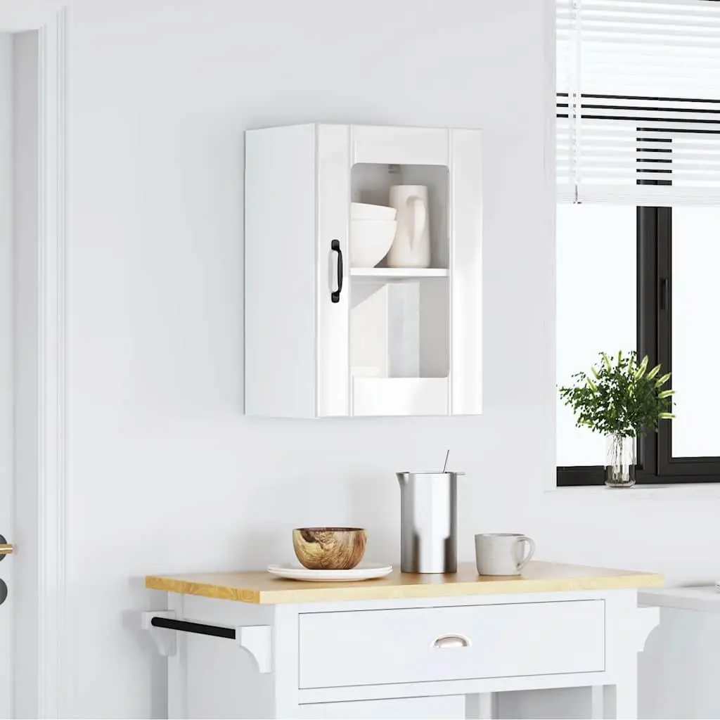 Kitchen Cabinet Engineered Wood Wall Mounted White High Gloss Glass Door