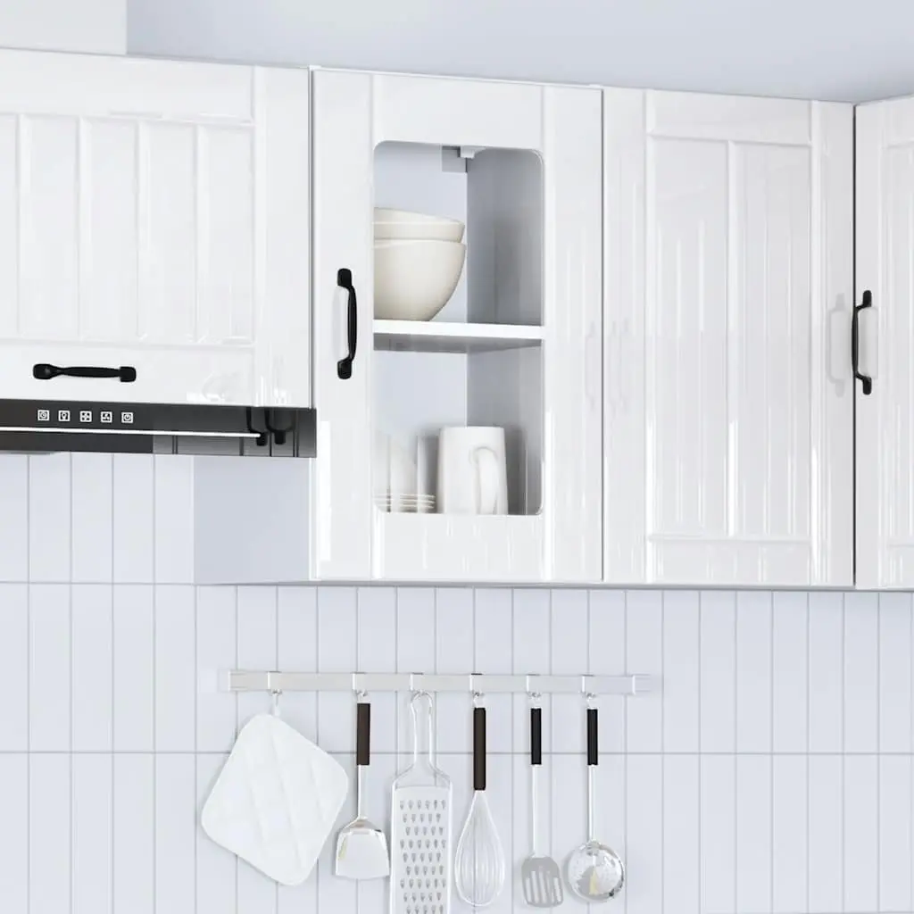 Kitchen Cabinet Engineered Wood Wall Mounted White High Gloss Glass Door
