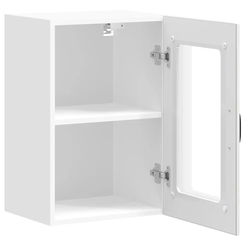 Kitchen Cabinet Engineered Wood Wall Mounted White High Gloss Glass Door