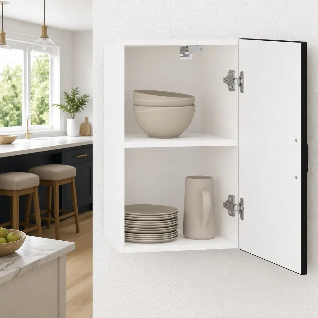 Black Engineered Wood Kitchen Wall Cabinet with Glass Door