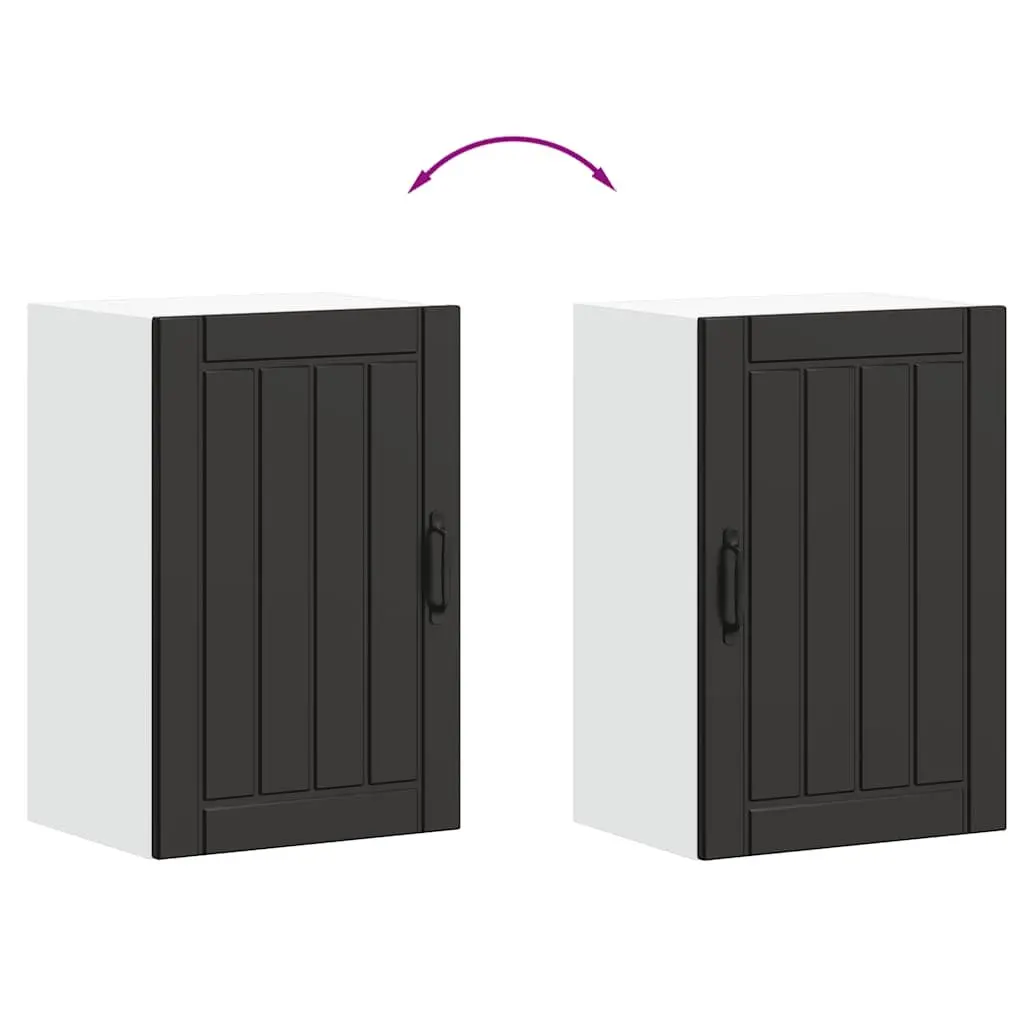 Black Engineered Wood Kitchen Wall Cabinet with Glass Door