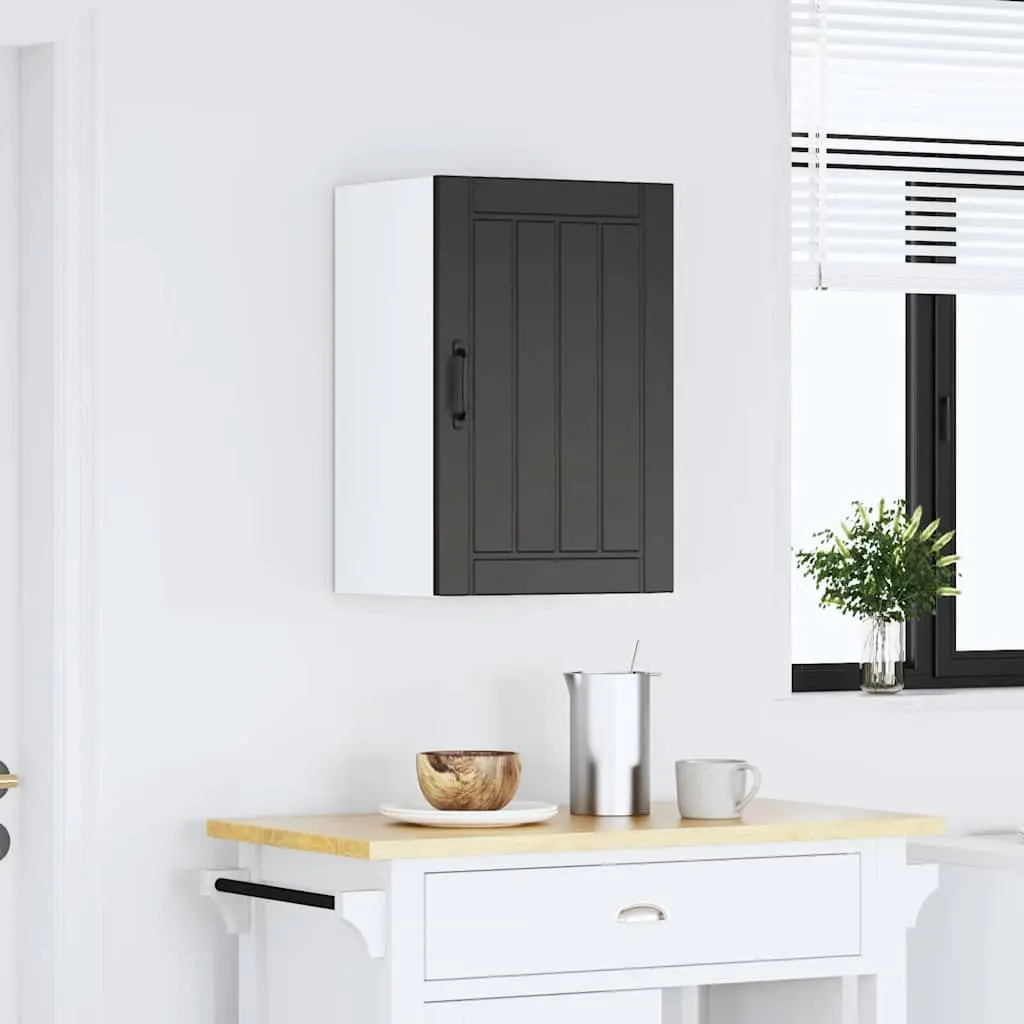 Black Engineered Wood Kitchen Wall Cabinet with Glass Door