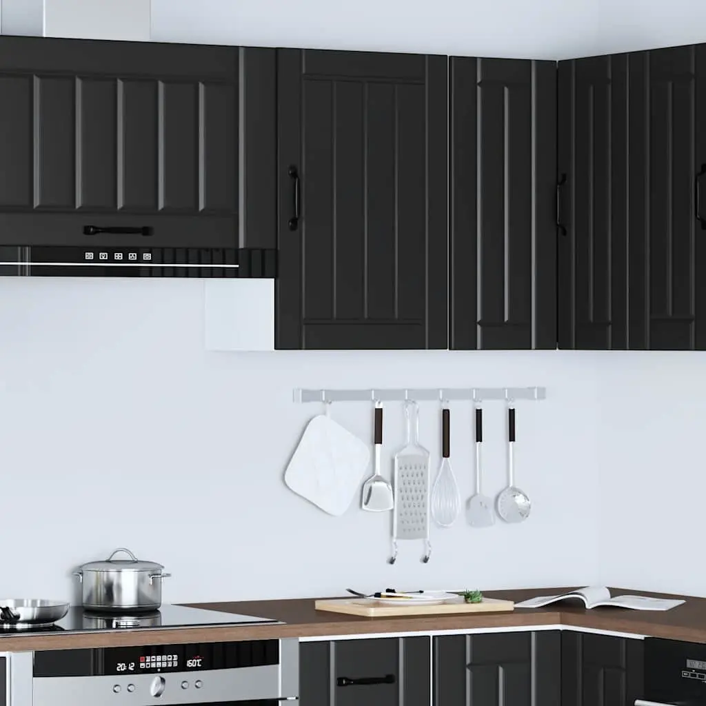 Black Engineered Wood Kitchen Wall Cabinet with Glass Door