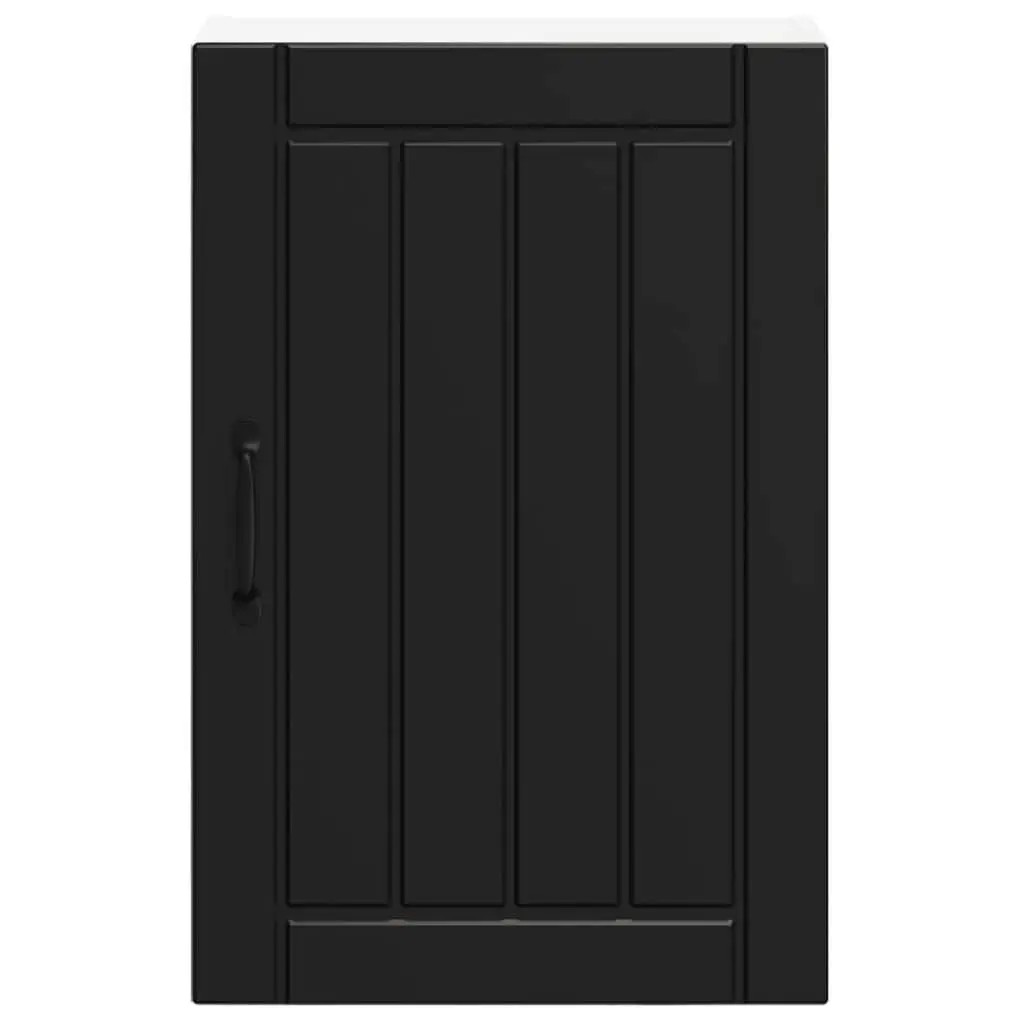 Black Engineered Wood Kitchen Wall Cabinet with Glass Door