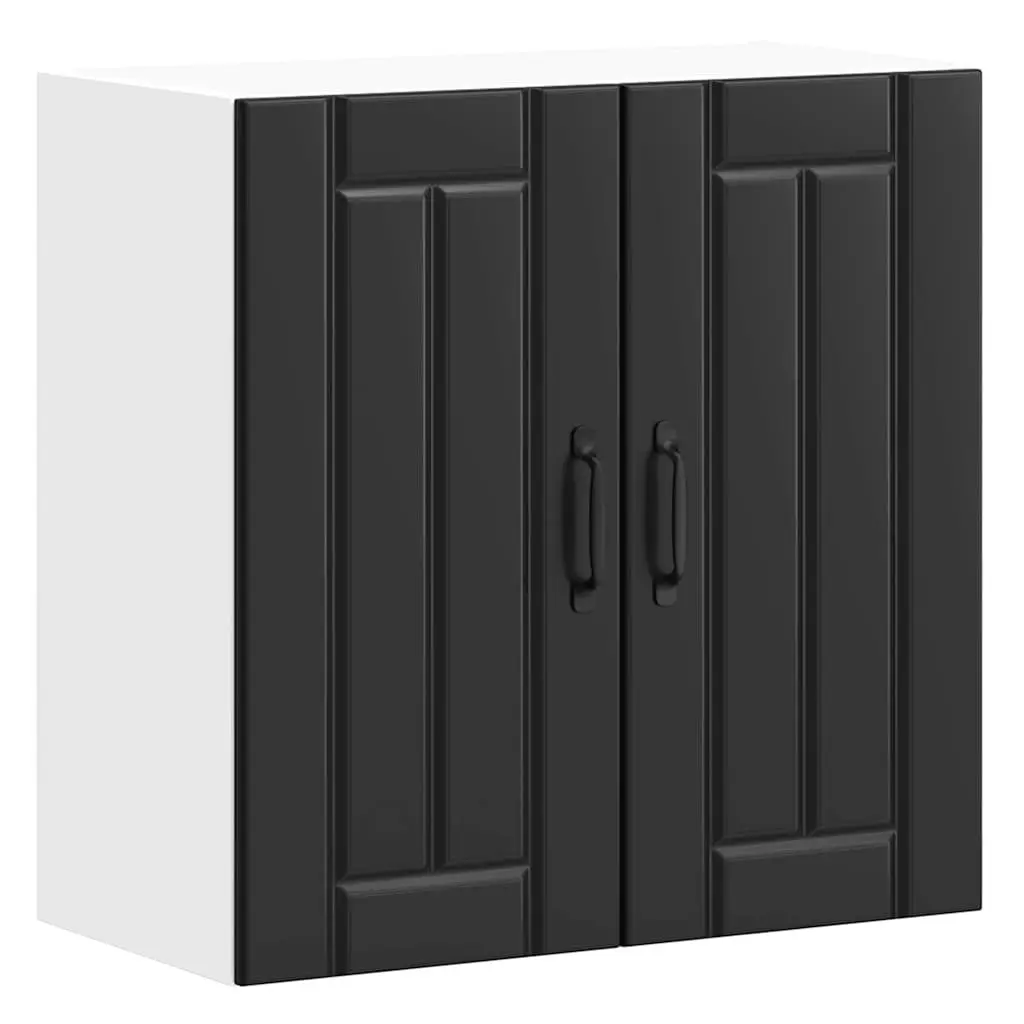 Black Engineered Wood Kitchen Wall Cabinet with Glass Door