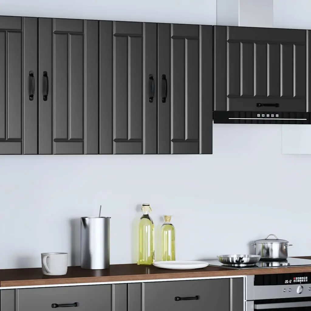 Black Engineered Wood Kitchen Wall Cabinet with Glass Door