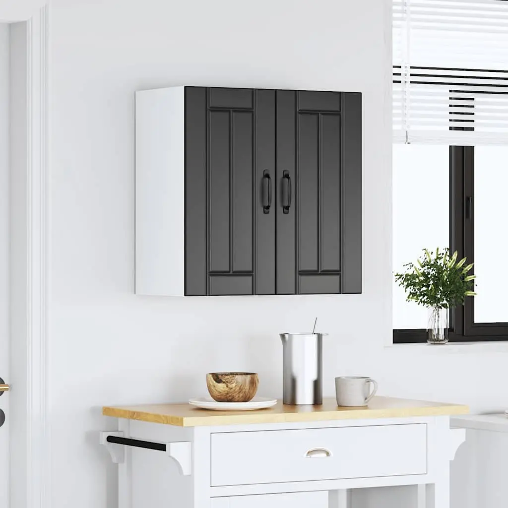 Black Engineered Wood Kitchen Wall Cabinet with Glass Door