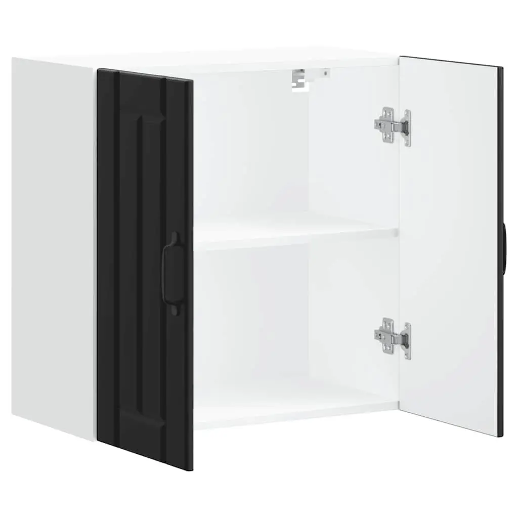 Black Engineered Wood Kitchen Wall Cabinet with Glass Door