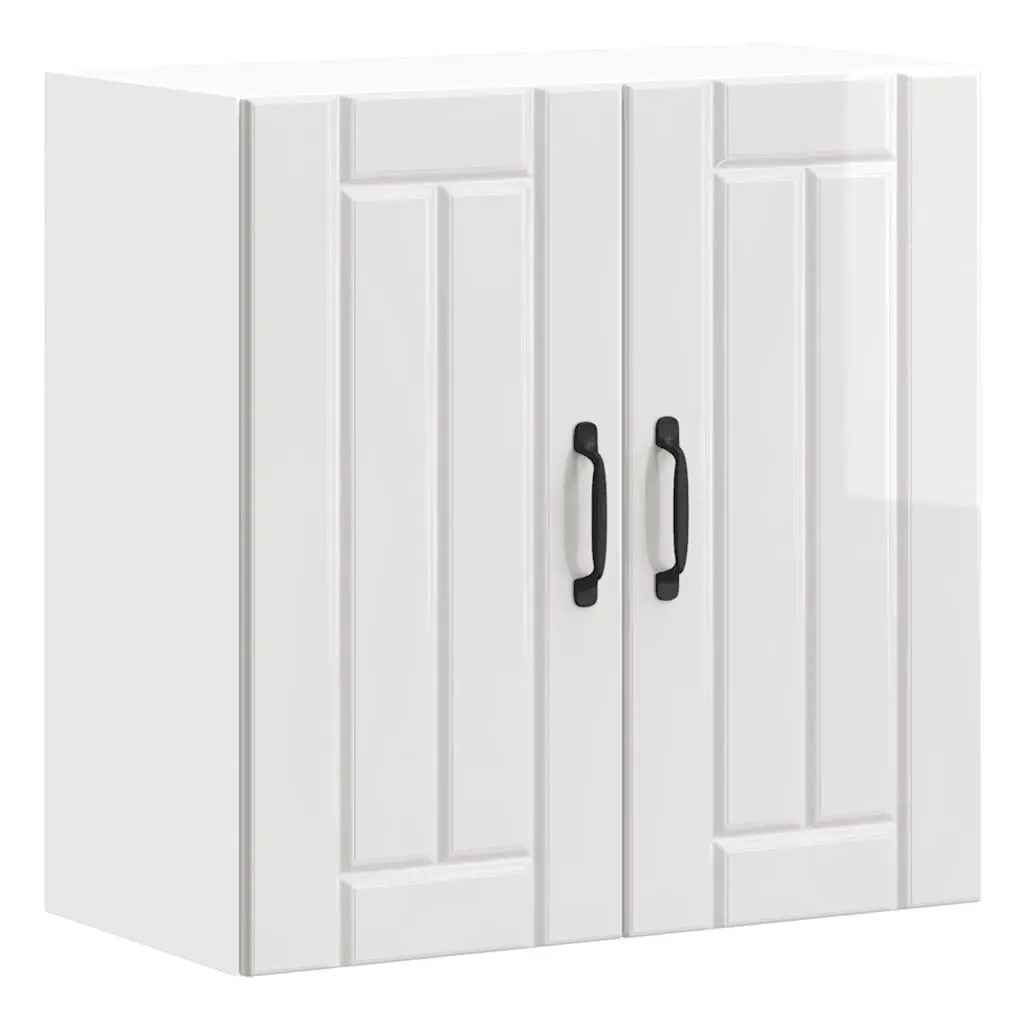Kitchen Wall Cabinet Engineered Wood White Glass Door Wall-Mounted Storage