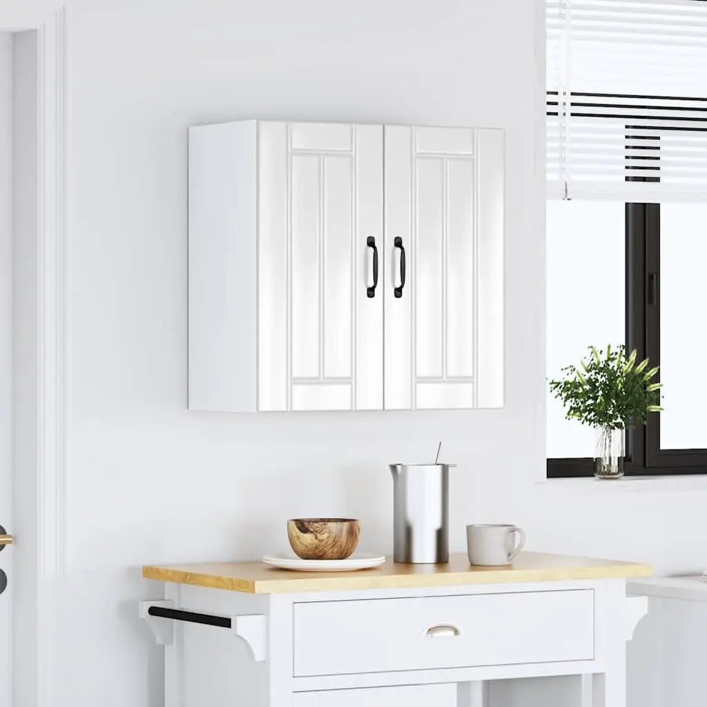 Kitchen Wall Cabinet Engineered Wood White Glass Door Wall-Mounted Storage