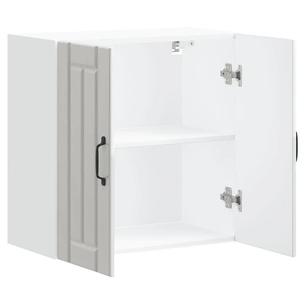 Kitchen Wall Cabinet Engineered Wood White Glass Door Wall-Mounted Storage