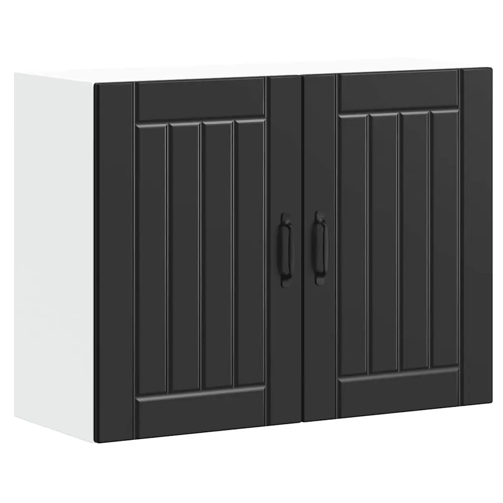 Kitchen Cabinet Engineered Wood Black Wall-Mounted Glass Door