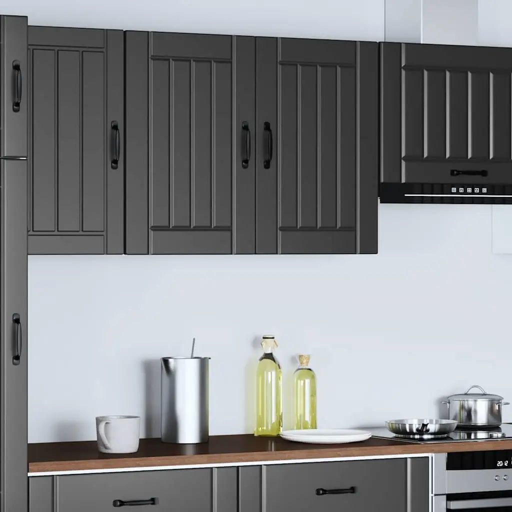 Kitchen Cabinet Engineered Wood Black Wall-Mounted Glass Door