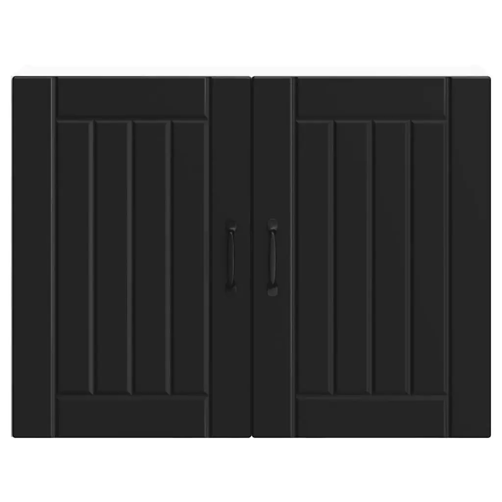 Kitchen Cabinet Engineered Wood Black Wall-Mounted Glass Door