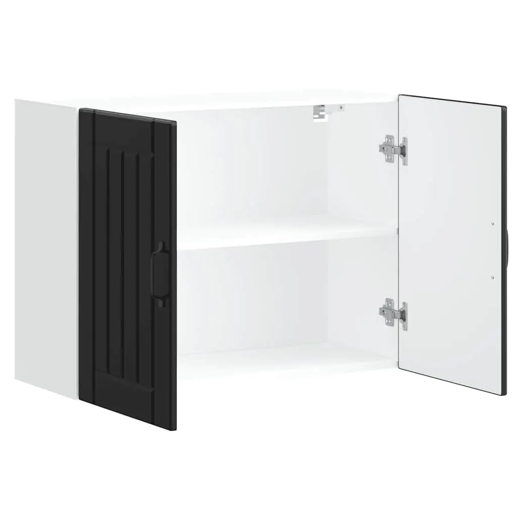 Kitchen Cabinet Engineered Wood Black Wall-Mounted Glass Door