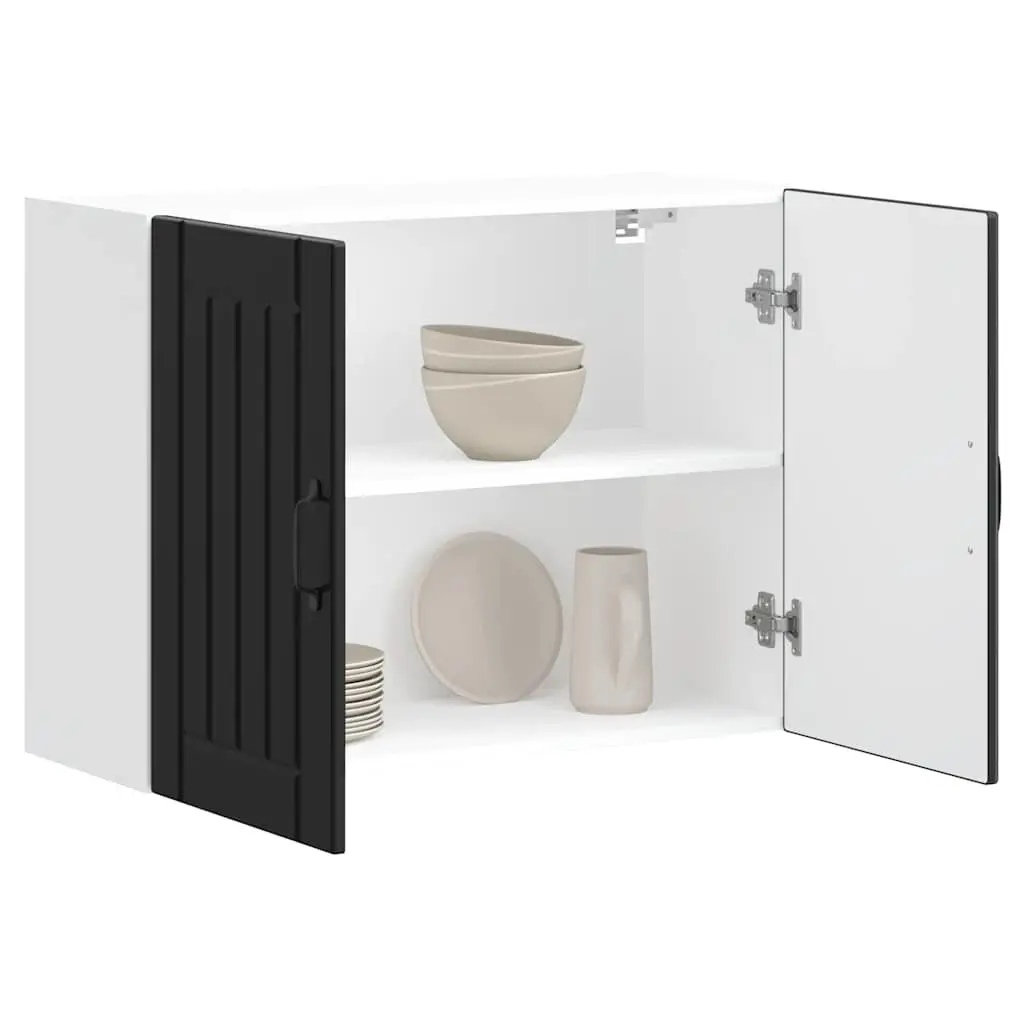 Kitchen Cabinet Engineered Wood Black Wall-Mounted Glass Door
