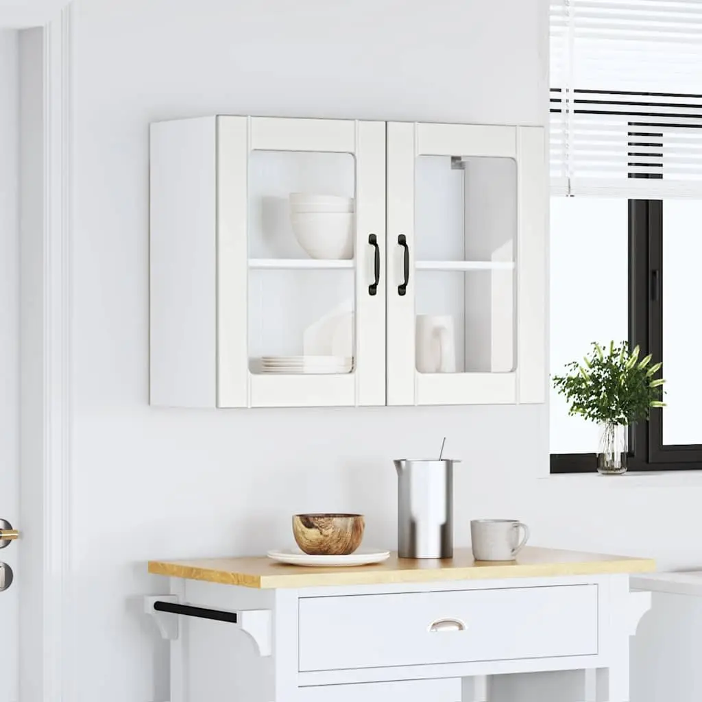 Kitchen Cabinet Engineered Wood Wall-Mounted White Glass Door Storage Organiser