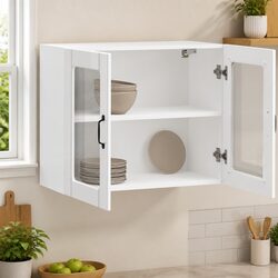 Stylish Kitchen Wall Cabinet with Glass Door in White